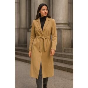 Vintage 70s Stanley Sherman Women’s Tan Suede Lined Long Trench Coat Size S/M